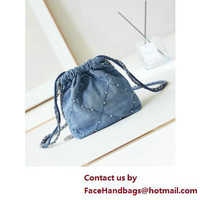 Chanel Washed Denim  &  Silver-Tone Metal CHANEL 22 Mini Handbag AS3980 Blue